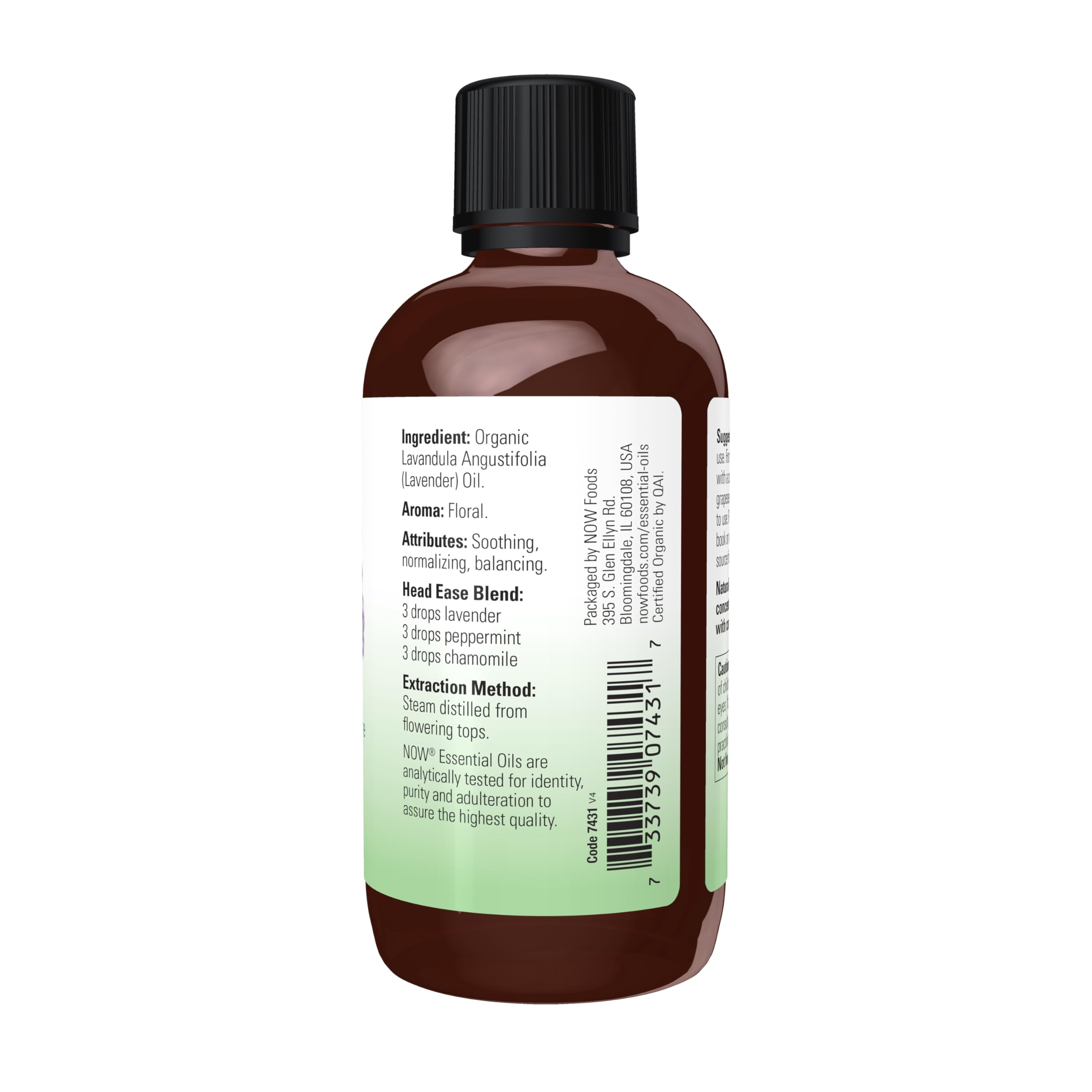 NOW Foods Organic Lavender Essential Oil 4 oz bottle - side view