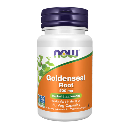 NOW Goldenseal Root 500 mg bottle close-up