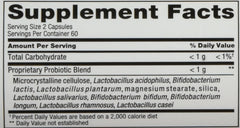 PB-8 probiotic bottle label showing 14 billion bacteria per 2-capsule serving