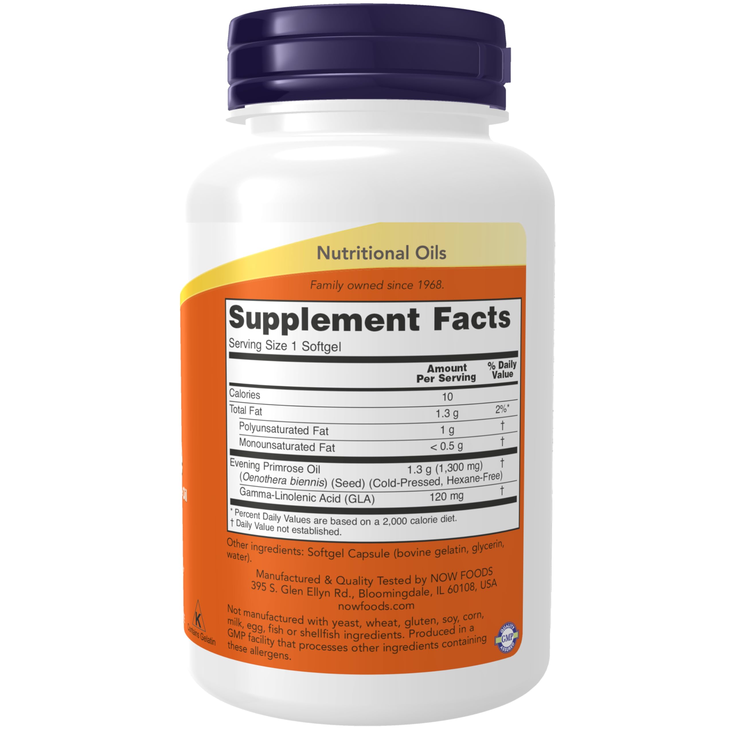 NOW Super Primrose Oil 1300 mg per softgel label