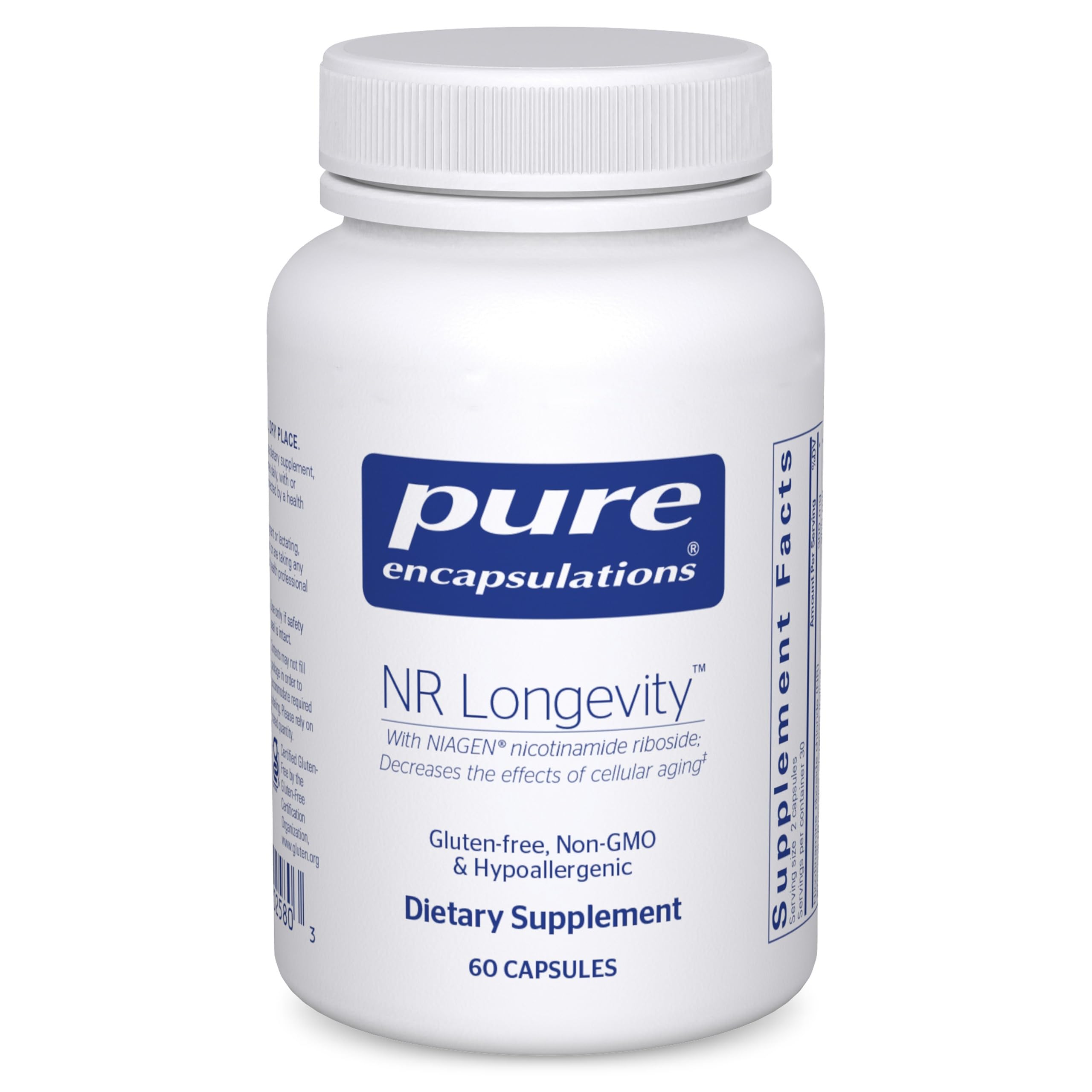 Front view of Pure Encapsulations NR Longevity bottle