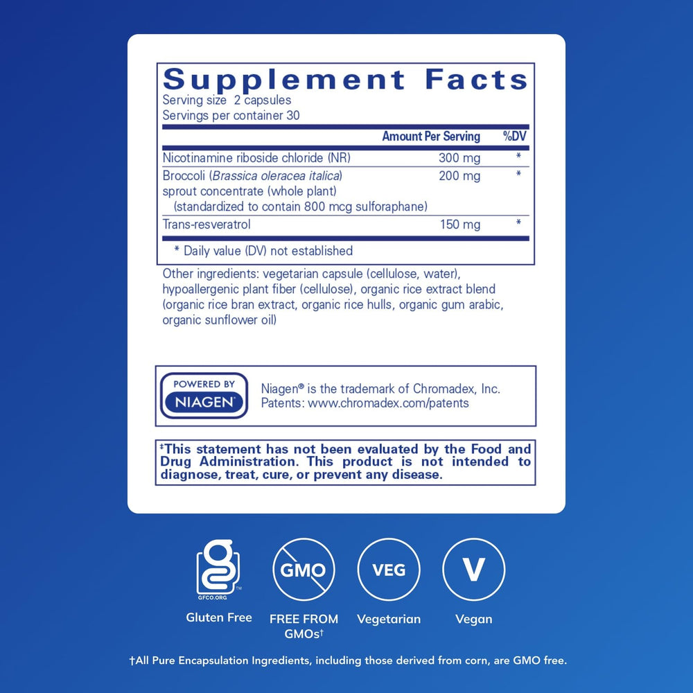 Close-up of NR Longevity bottle label