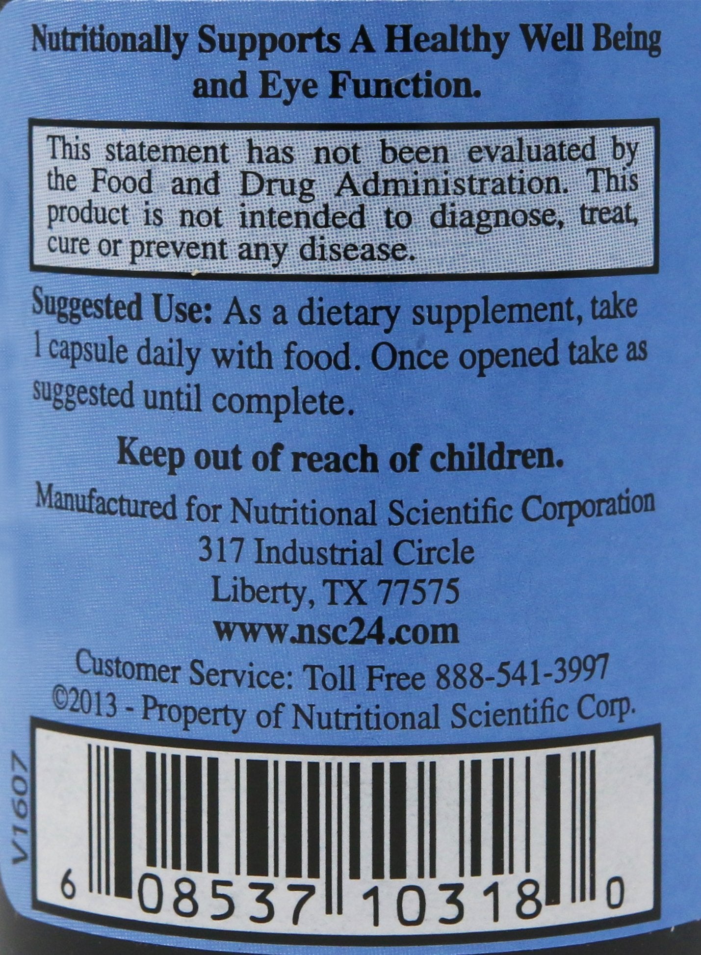 Nsc-24 Beta Glucan Eye-Care Formula packaging box with capsules