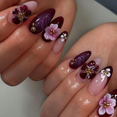 NSSHEL flower press on nails with 3D floral design for elegant events.
