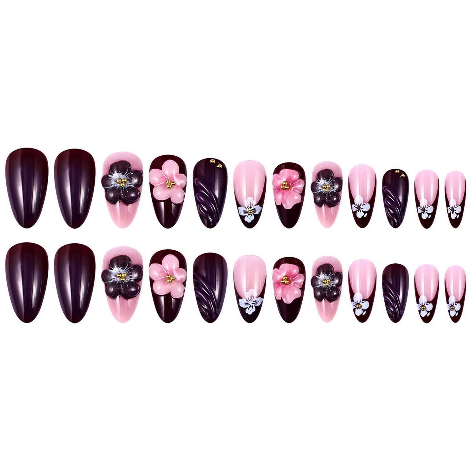 NSSHEL glossy acrylic nails with steel ball accents for daily wear.