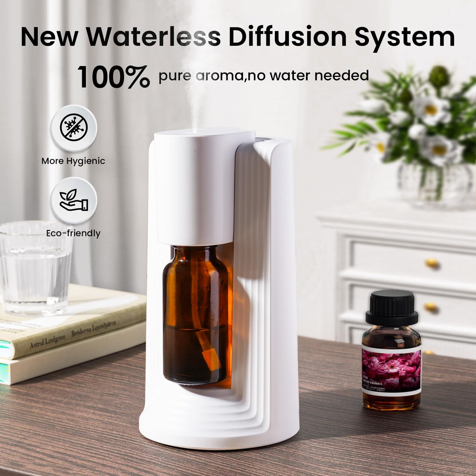 Nsyee waterless diffuser bottle attachment showing quick setup with 10-20mL bottles
