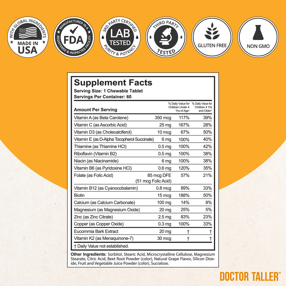 Front view of NuBest Doctor Taller Kids vitamins packaging