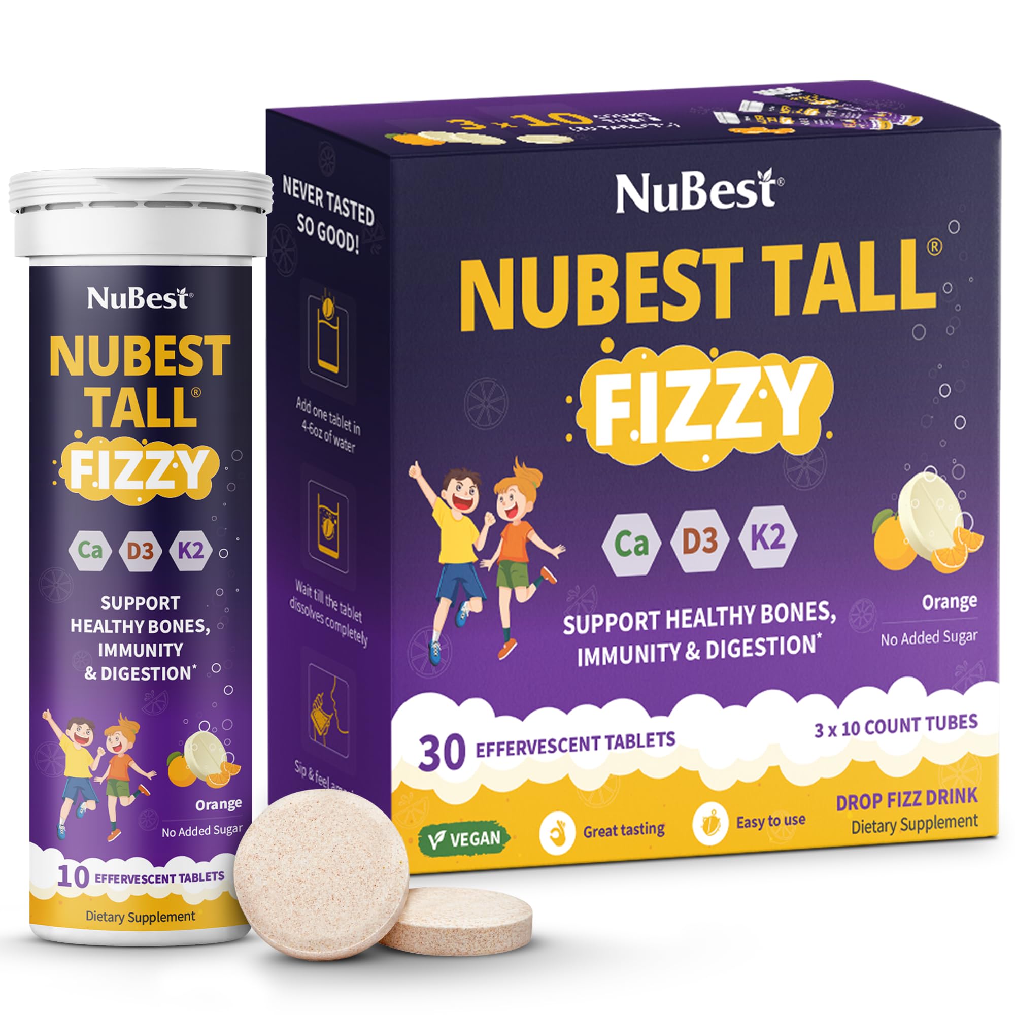 NuBest Tall Fizzy orange effervescent tablets bottle label