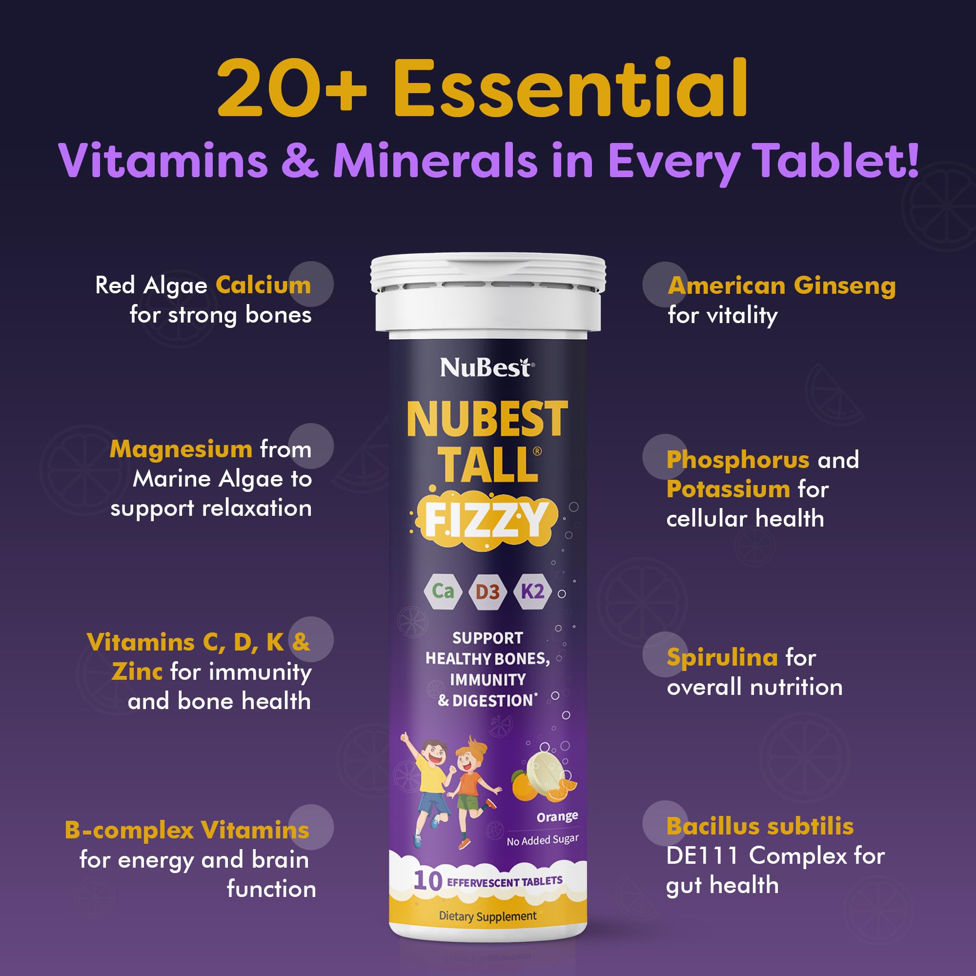 Nutrition facts and ingredients label for NuBest Tall Fizzy
