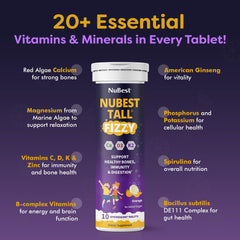 Nutrition facts and ingredients label for NuBest Tall Fizzy