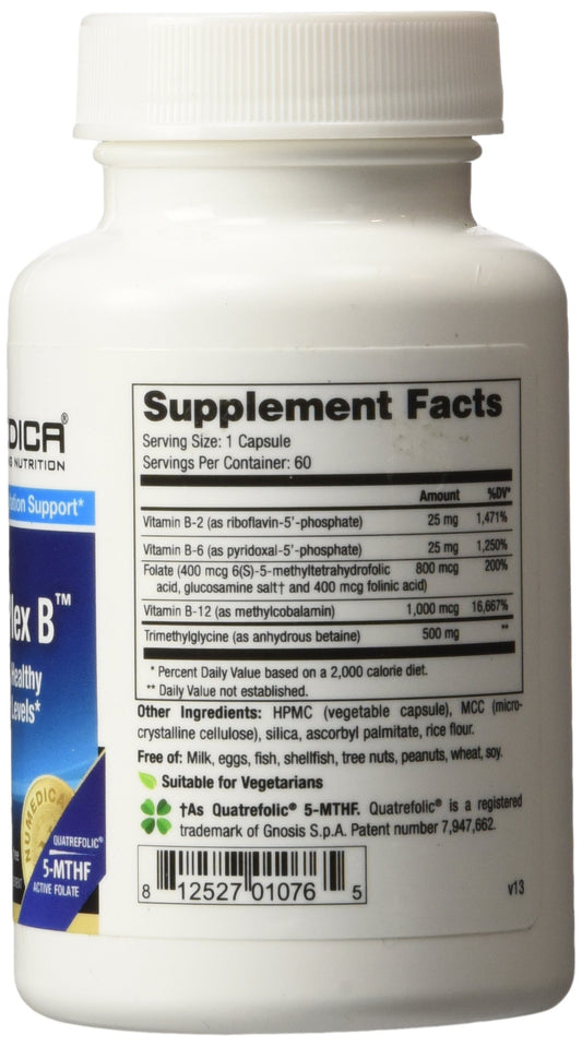 Close-up of NuMedica Methyl-Plex B 60 Vegetable Capsules bottle label