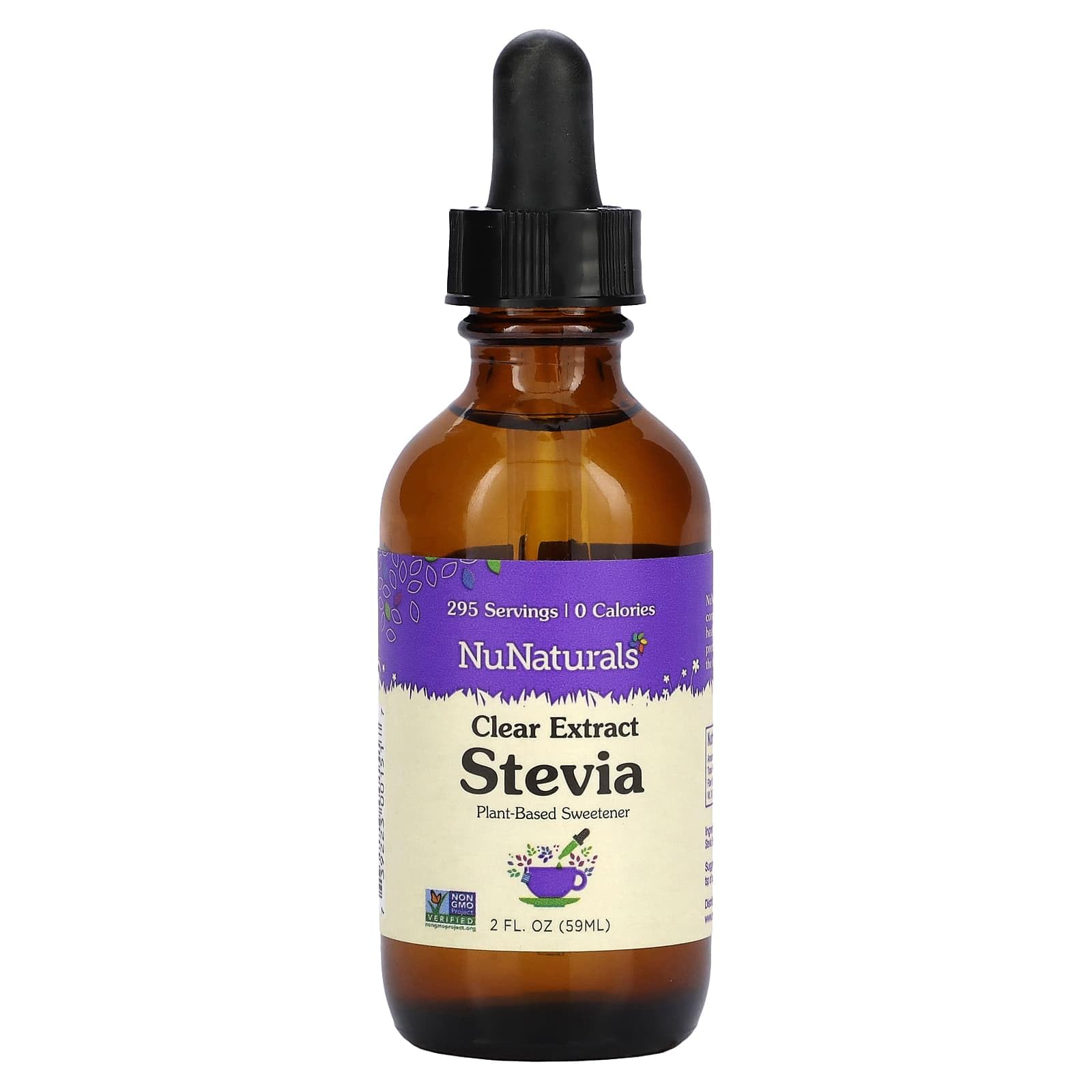 NuNaturals Clear Extract Stevia 2oz glass bottle
