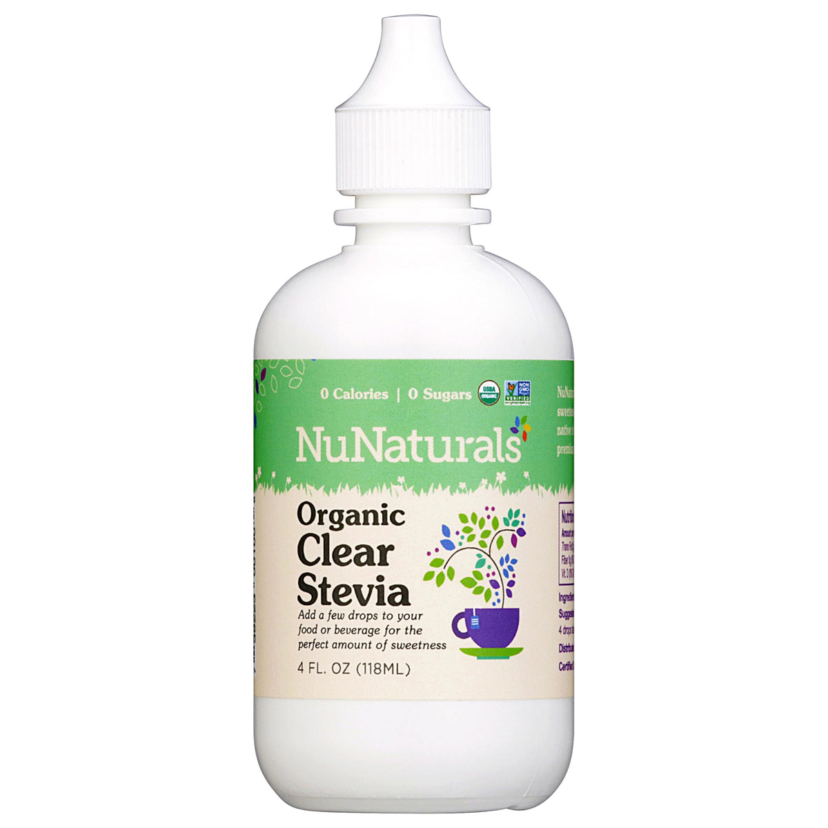 NuNaturals Organic Clear Extract Stevia 4 oz bottle front
