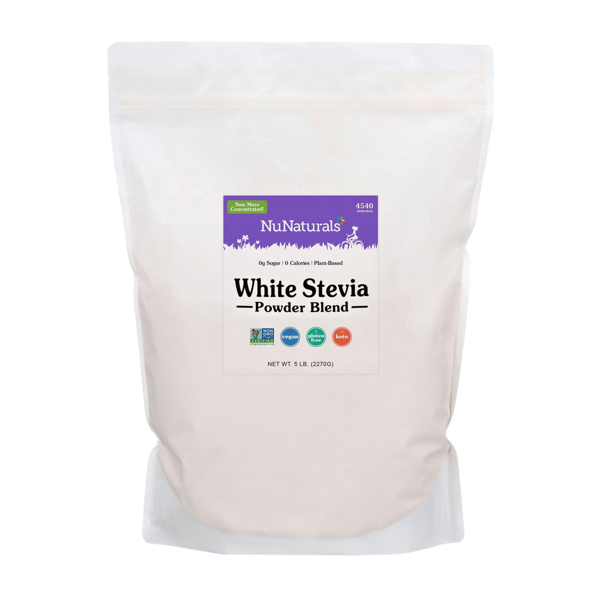 NuNaturals White Stevia Powder Blend 5 lb bag packaging