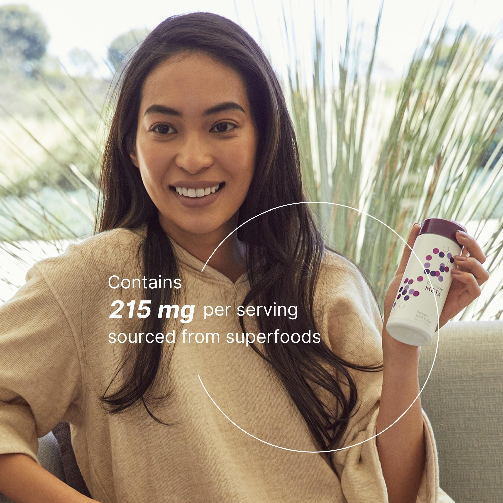 Product packaging highlighting premium ageLOC Meta formula