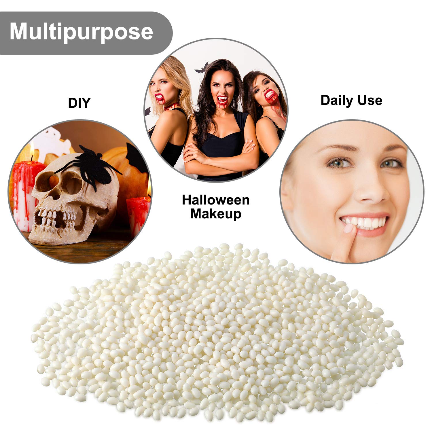 Natural-colored bead teeth pellets shown for reference