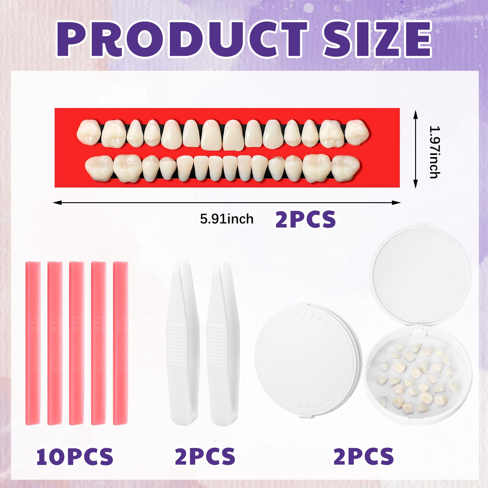 Close-up of white synthetic resin false teeth from the kit