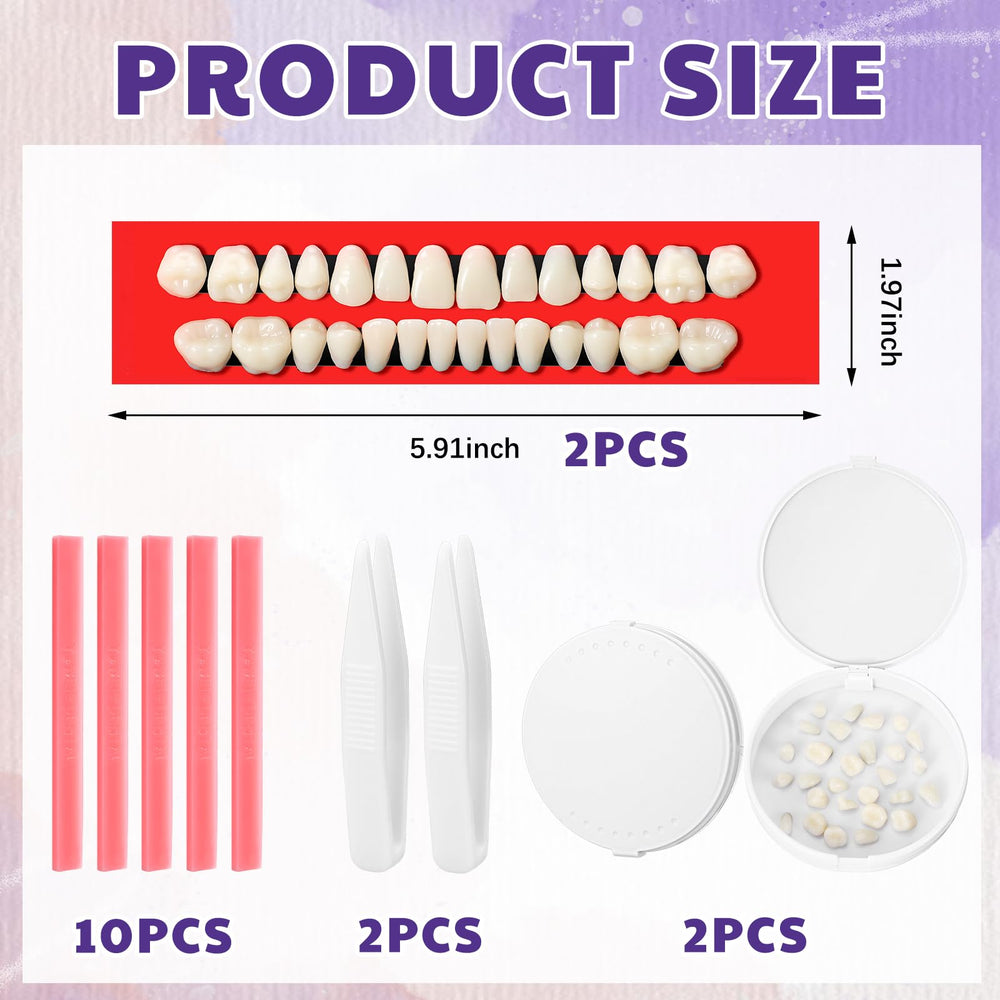 Close-up of white synthetic resin false teeth from the kit