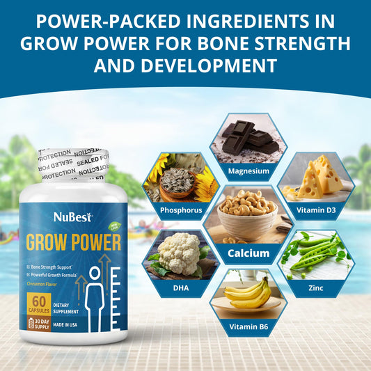 Bottle front label of NuBest Grow Power