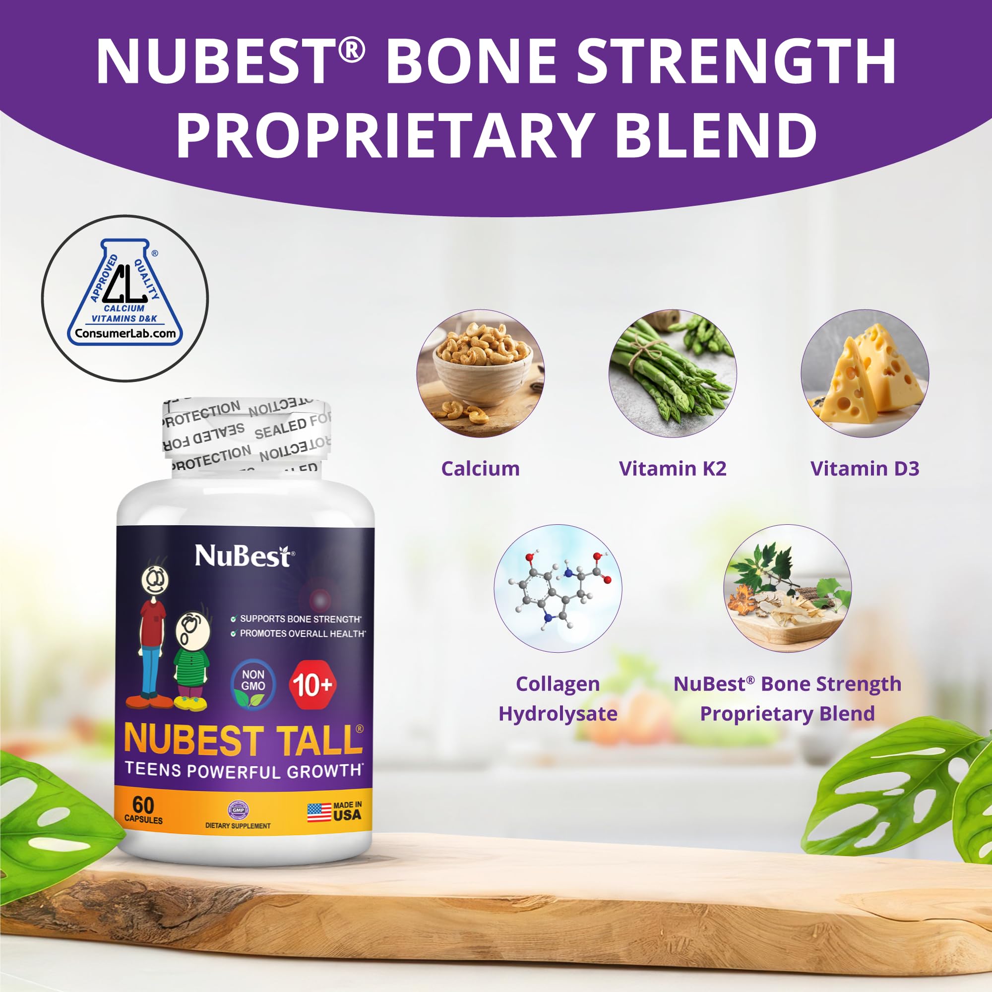 Supplement facts label for NuBest Tall 10+