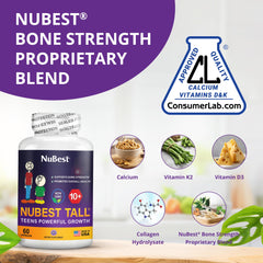 NuBest Tall 10+ bottle back label with ingredients and dosage information