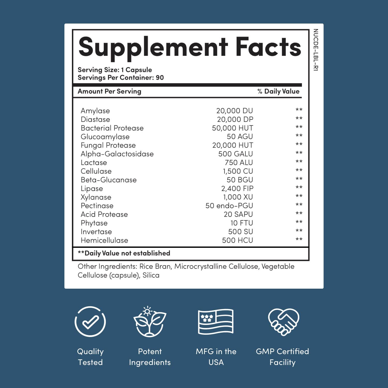 Nucific Digestive Enzyme Supplement bottle label close-up