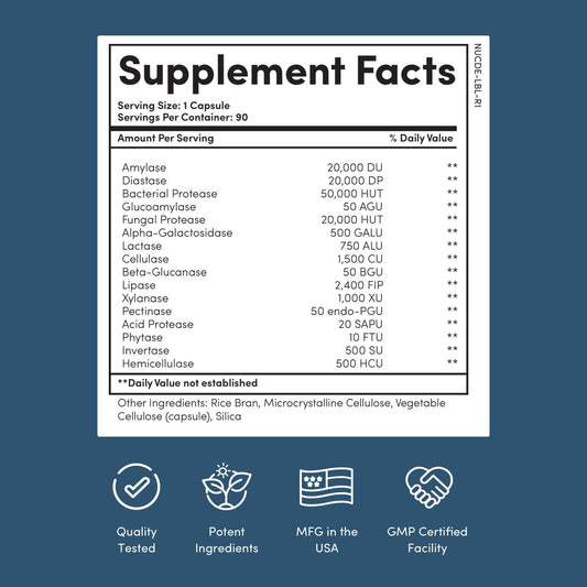 Nucific Digestive Enzyme Supplement bottle label close-up