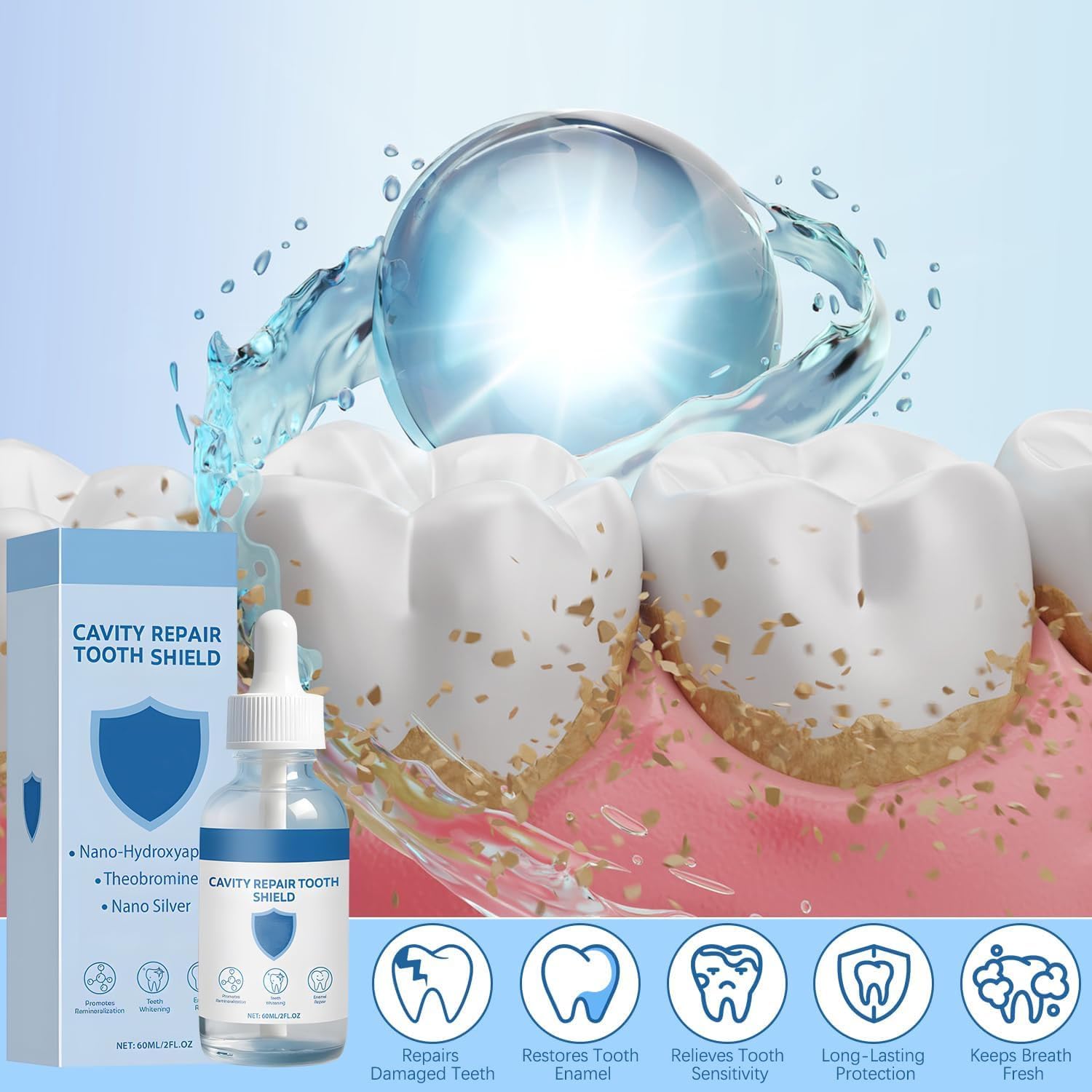 Close-up of Nudenta Odontic Repair Tootharmor liquid bottle