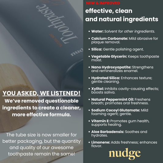 Back view of Nudge toothpaste pack 2 with product details