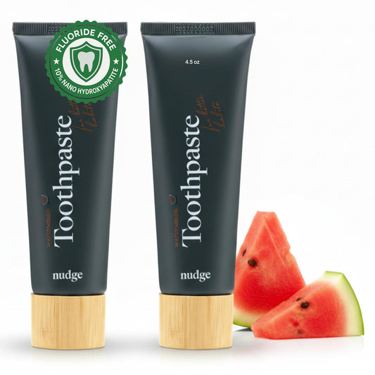 Nudge Watermelon Nano Hydroxyapatite Toothpaste packaging – 4 oz, 2-pack (front)
