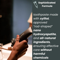 Product label highlighting fluoride-free and SLS-free