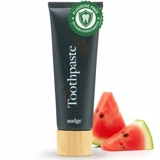 Front view of Nudge Watermelon Toothpaste bottle