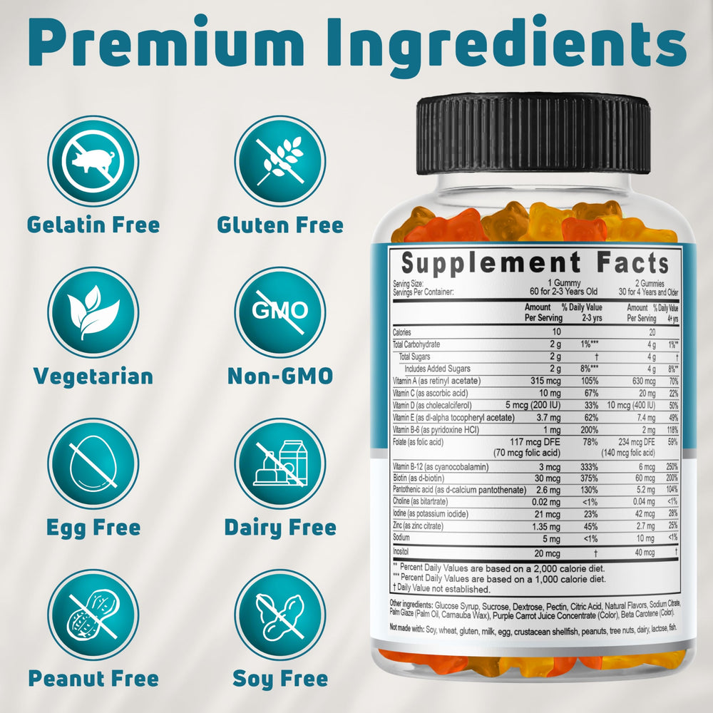 Non-GMO badge on NUELATION kids multivitamin gummies