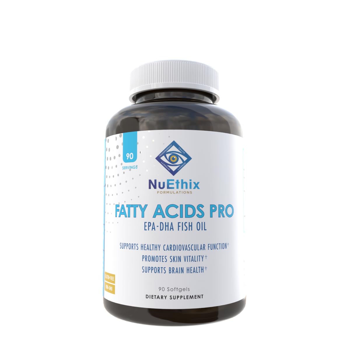 NuEthix Fatty Acids Pro EPA-DHA Fish Oil bottle with 90 gel capsules