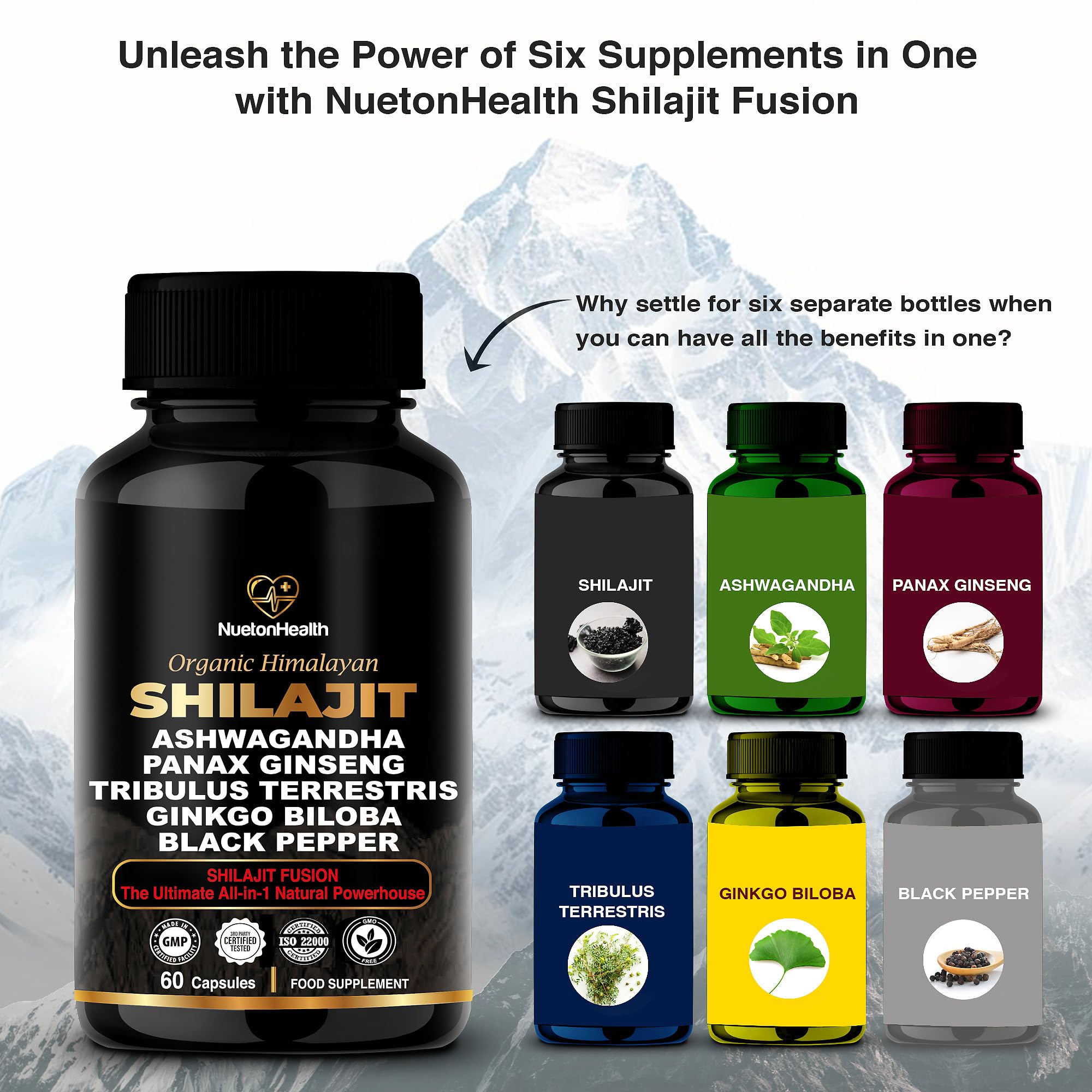 Close-up of Himalayan Shilajit resin with botanicals
