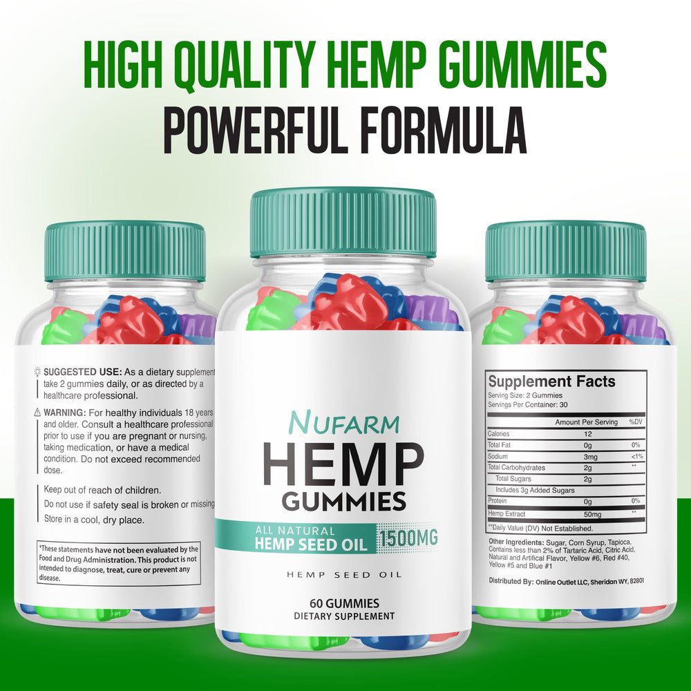 Nufarm Hemp Gummies packaging and box exterior