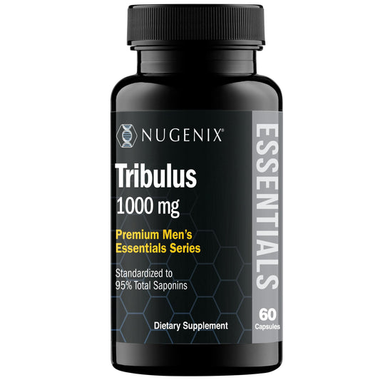 Bottle front view of Nugenix Essentials Tribulus Terrestris extract with 95% saponins