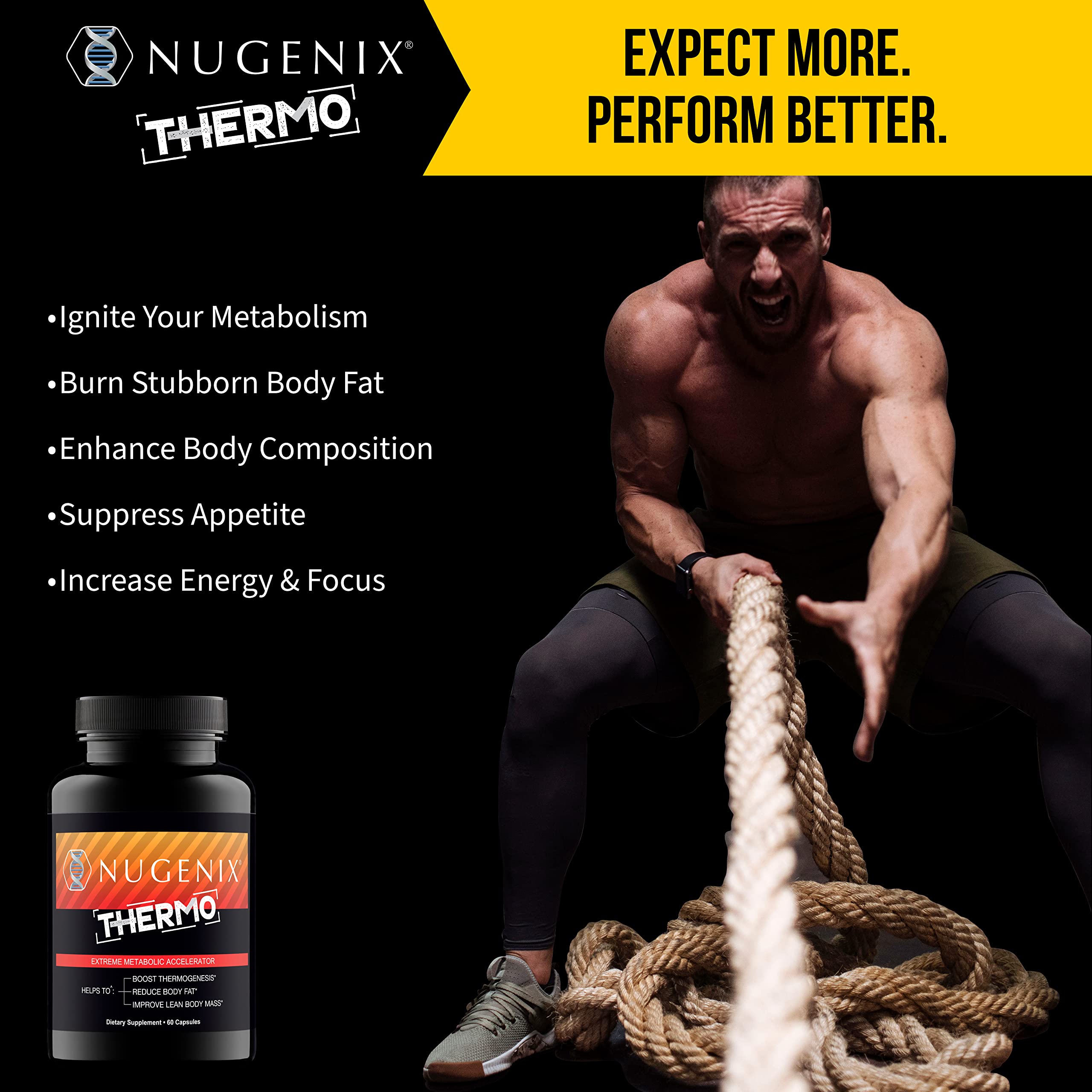 Nugenix Thermo bottle beside fitness equipment