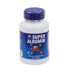 NuHealth Super Albumin bottle label with 100 tablets
