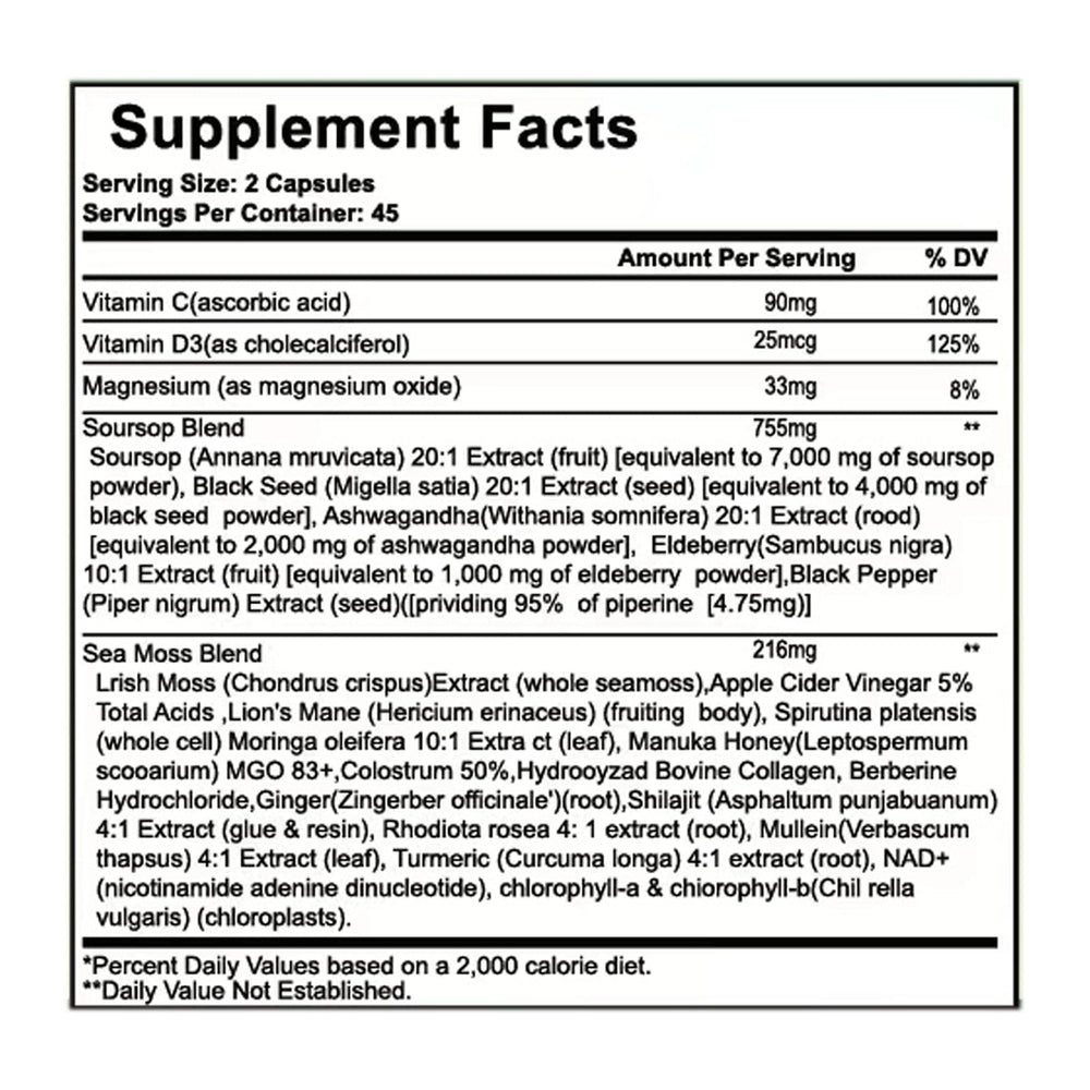 Nukupuns Soursop Capsules label close-up highlighting vegan and non-GMO branding