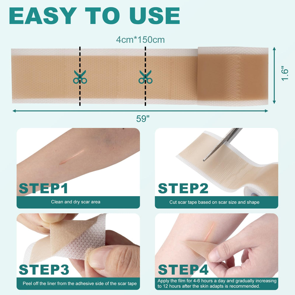 Nullam silicone scar sheets product packaging—latex-free and teflon-free for all ages.