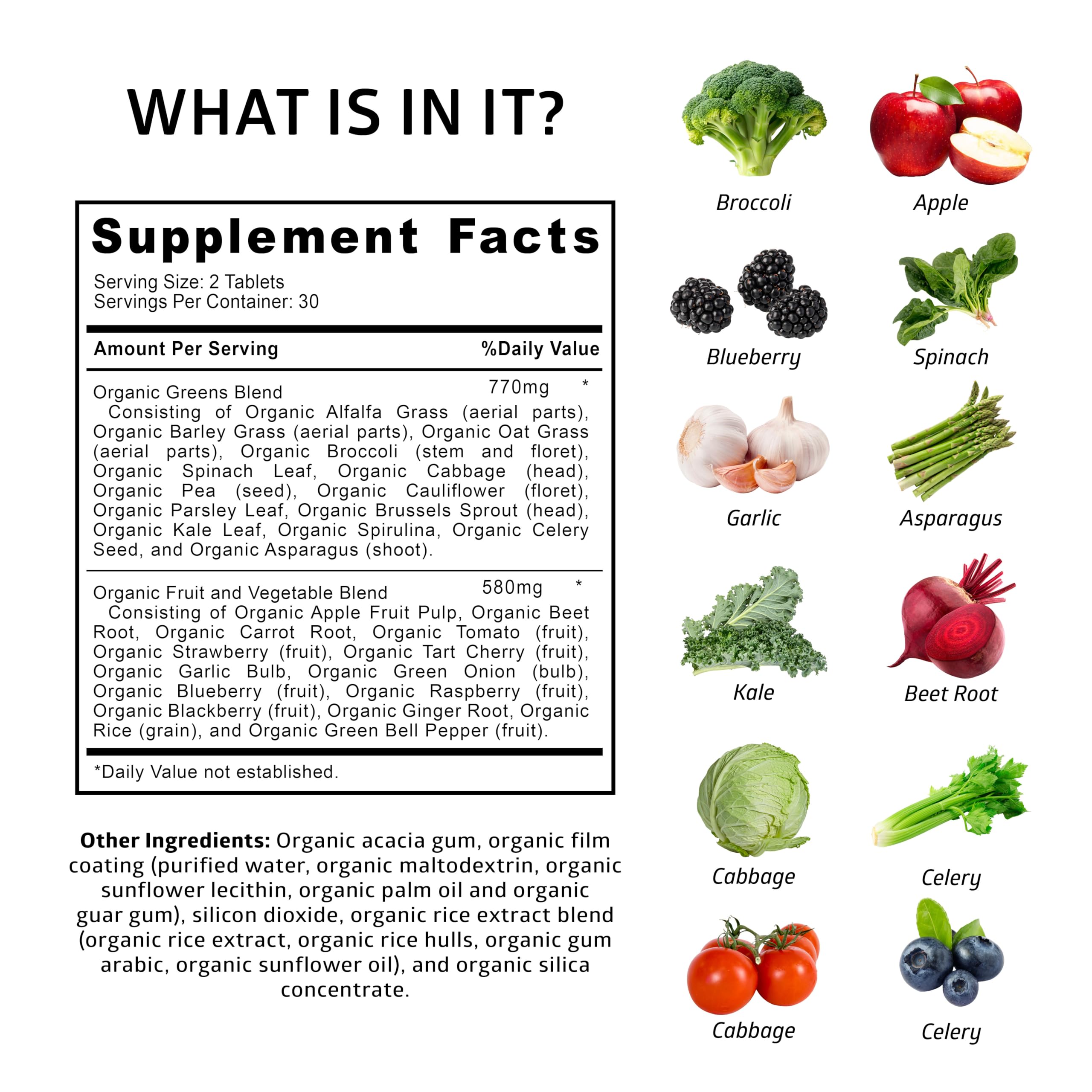 Number One Nutrition N1N bottle back showing organic ingredients list for holistic nourishment.