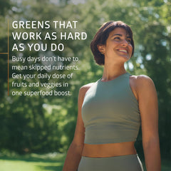 Number One Nutrition N1N Green Superfood blend highlighting alfalfa, broccoli, and spinach.