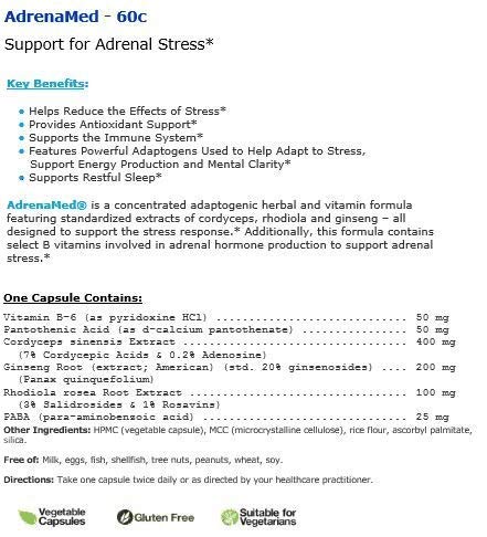 Numedica Adrenamed 60 Vegetable Capsules bottle close-up with label