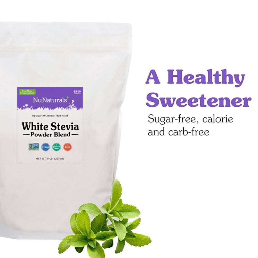NuNaturals White Stevia Powder bulk 5 lb bag, supports daily substitutions