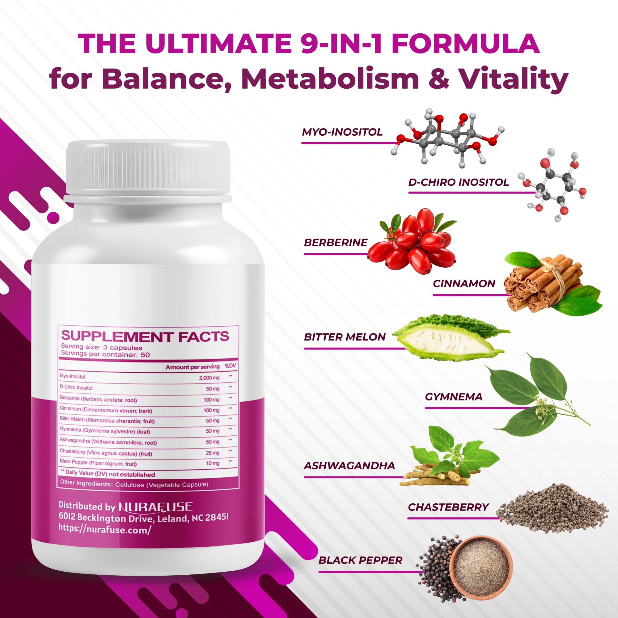 NURAFUSE ingredients: Chasteberry, Cinnamon, Gymnema, Bitter Melon