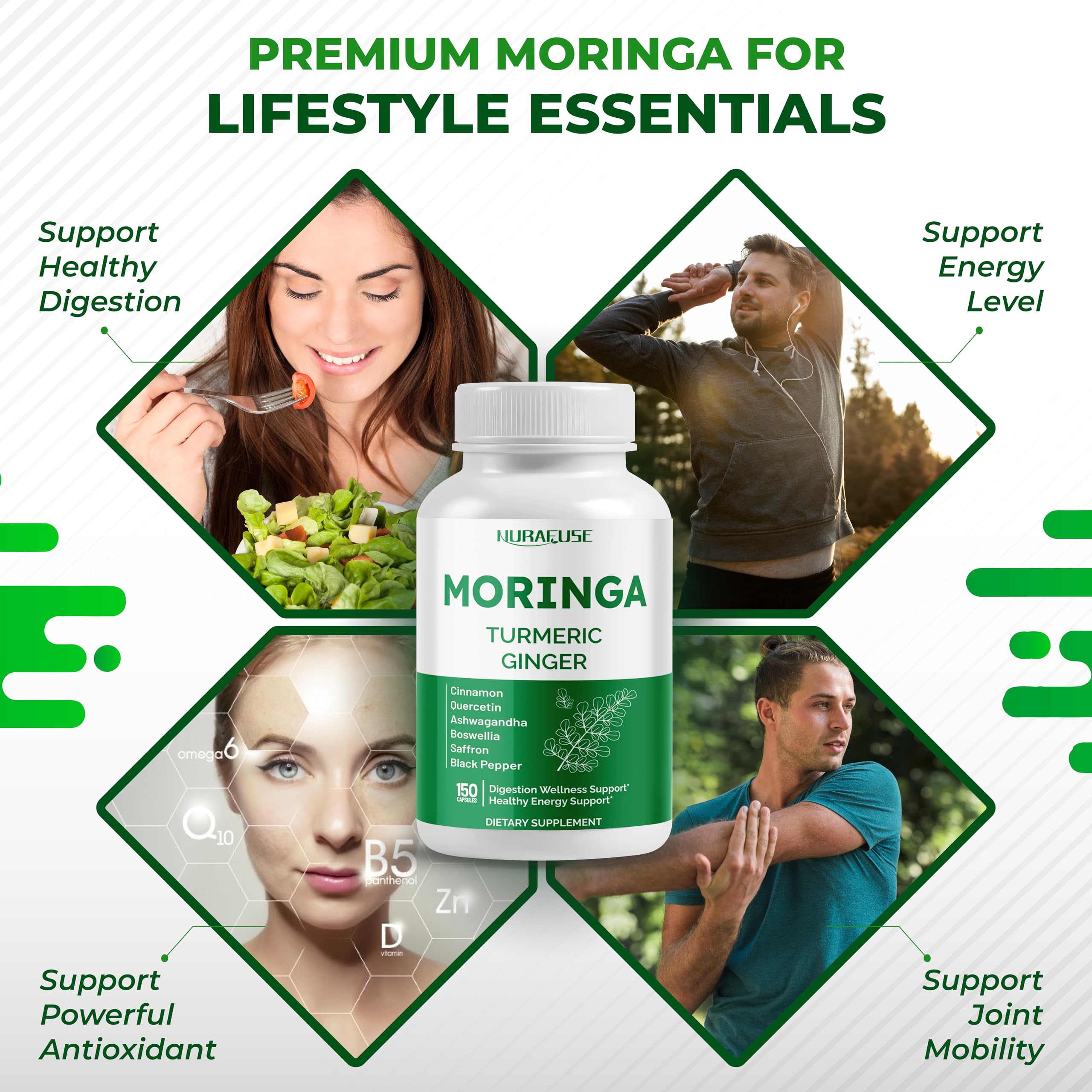 Close-up of Nurafuse Moringa 12-in-1 capsules