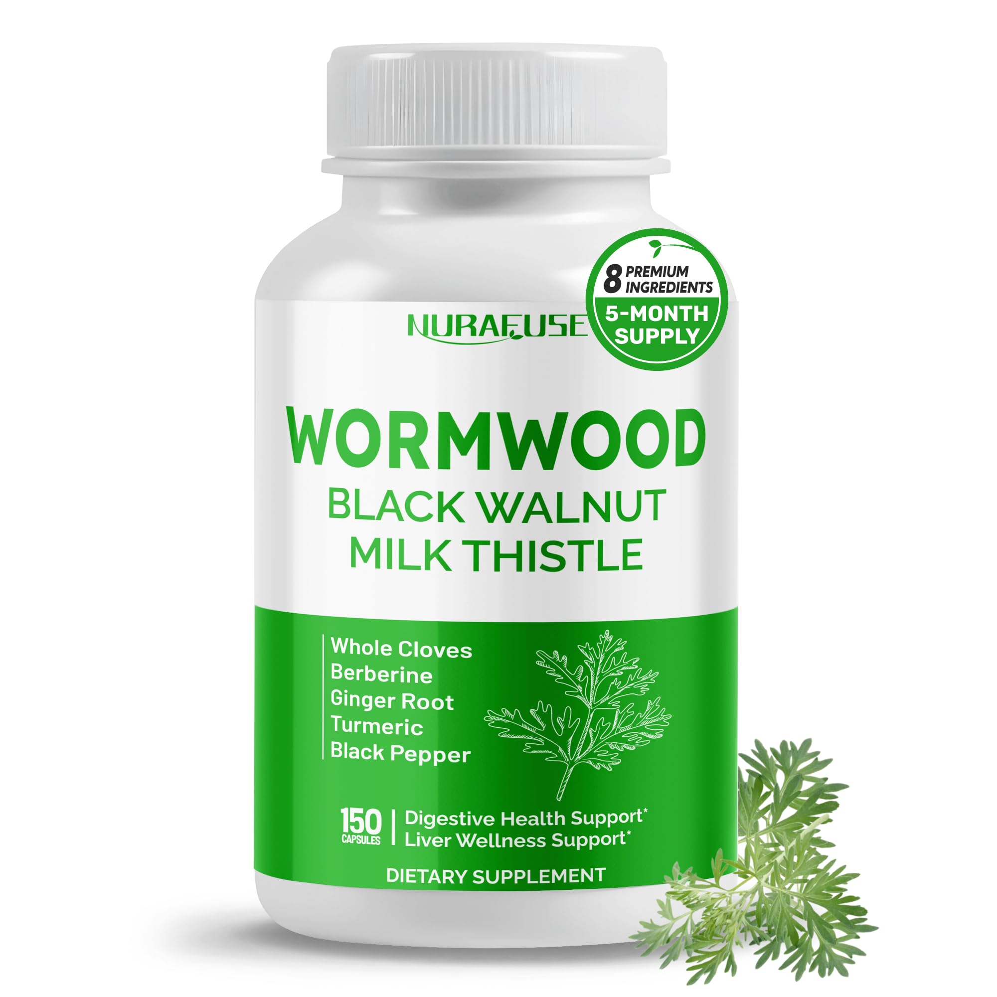 NURAFUSE Wormwood, Cloves & Milk Thistle bottle and capsules