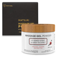 Front view of Nuru Massage Gel Powder 40g packaging with seaweed and green tea imagery
