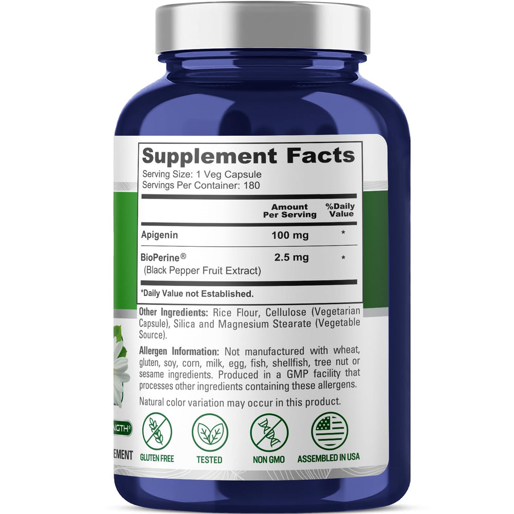 Vegan, Non-GMO, gluten-free NusaPure Apigenin label